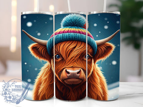 Highland Cow Tumbler, Winter Snowflake Design, Christmas Cow Wrap, 20oz Sublimation, Holiday Drinkware, Festive Cow Decor, Cute Winter Gift Ideas Sublimation ToriDesigns 