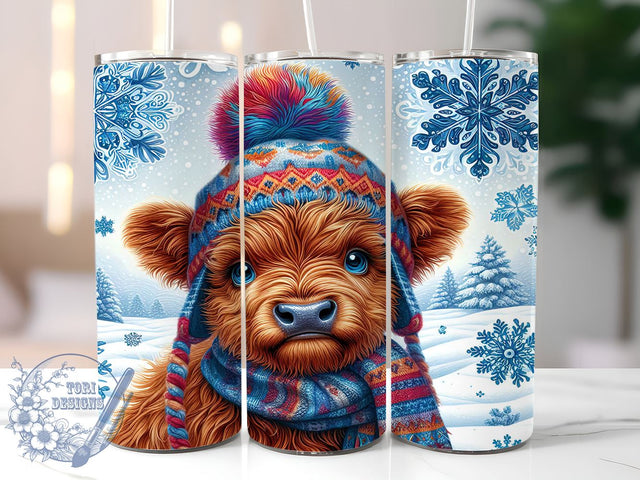 Highland Cow Tumbler, Winter Snowflake Design, Christmas Cow Wrap, 20oz Sublimation, Holiday Drinkware, Festive Cow Decor, Cute Winter Gift Ideas Sublimation ToriDesigns 