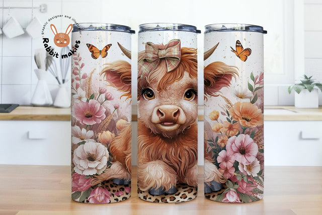 Highland Cow Tumbler Wrap, 20oz Skinny Sublimation Tumbler Design, Baby Highland Cow Sublimation Design Png Sublimation Rabbitmakies 