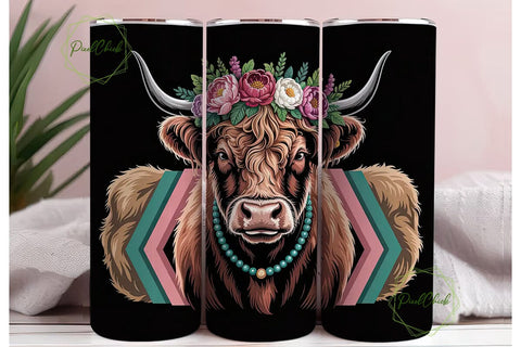 Highland Cow Tumbler Wrap 20oz Sublimation PixelChick 