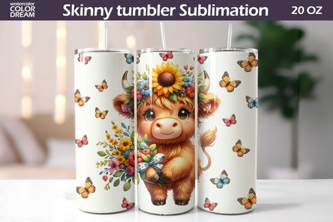 Highland Cow Tumbler Wrap | Cow Sunflowers Tumbler Sublimation WatercolorColorDream 