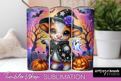 Highland Cow Tumbler Wrap - Cute Halloween Sublimation Sublimation OrangeBrushStudio 