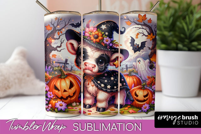 Highland Cow Tumbler Wrap - Cute Halloween Sublimation Sublimation OrangeBrushStudio 