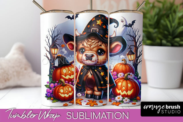 Highland Cow Tumbler Wrap - Cute Halloween Sublimation Sublimation OrangeBrushStudio 