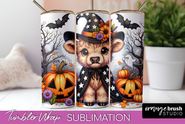 Highland Cow Tumbler Wrap - Cute Halloween Sublimation Sublimation OrangeBrushStudio 