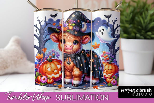 Highland Cow Tumbler Wrap - Cute Halloween Sublimation Sublimation OrangeBrushStudio 