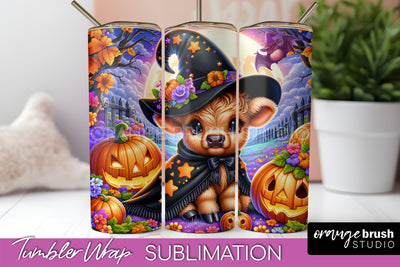 Highland Cow Tumbler Wrap - Cute Halloween Sublimation Sublimation OrangeBrushStudio 