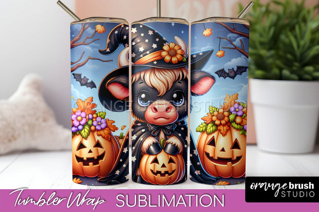 Highland Cow Tumbler Wrap - Cute Halloween Sublimation Sublimation OrangeBrushStudio 