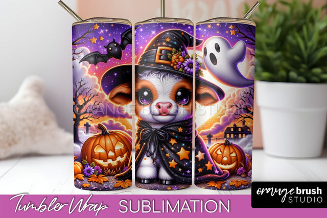 Highland Cow Tumbler Wrap - Cute Halloween Sublimation Sublimation OrangeBrushStudio 