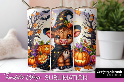 Highland Cow Tumbler Wrap - Cute Halloween Sublimation Sublimation OrangeBrushStudio 