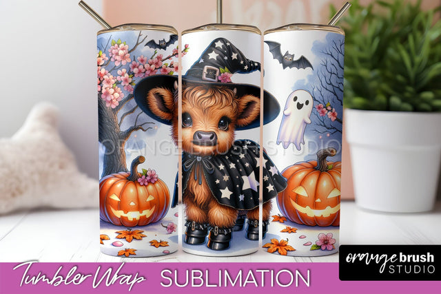 Highland Cow Tumbler Wrap - Cute Halloween Sublimation Sublimation OrangeBrushStudio 