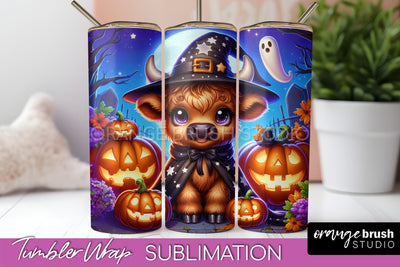 Highland Cow Tumbler Wrap - Cute Halloween Sublimation Sublimation OrangeBrushStudio 