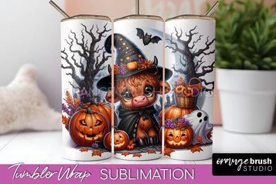 Highland Cow Tumbler Wrap - Cute Halloween Sublimation Sublimation OrangeBrushStudio 