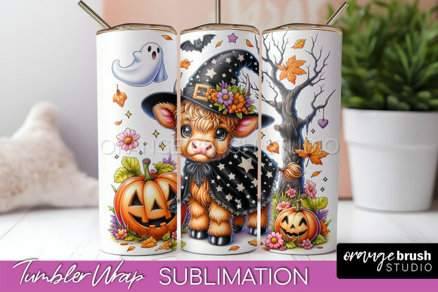 Highland Cow Tumbler Wrap - Cute Halloween Sublimation Sublimation OrangeBrushStudio 