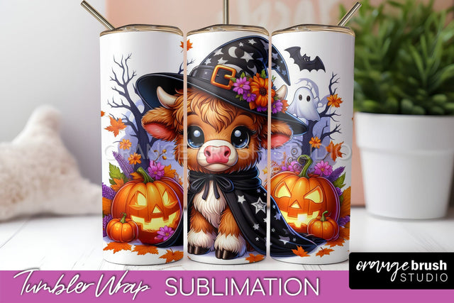 Highland Cow Tumbler Wrap - Cute Halloween Sublimation Sublimation OrangeBrushStudio 