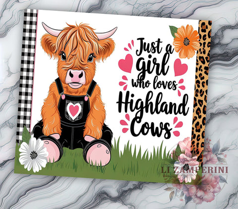 Highland Cow Tumbler Wrap, Just a Girl Who Loves Cows Design, 20oz Sublimation Wrap, Digital Download Tumbler, Farm Animal Tumbler Design, Cute Cow Art, Highland Cows Gift Sublimation Li Zamperini 