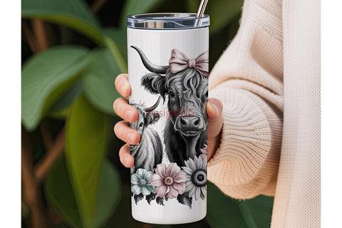 Highland Cow Tumbler Wrap PNG Sublimation DesignSVG 