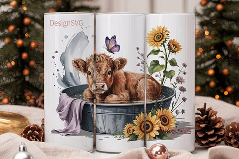 Highland Cow Tumbler Wrap PNG Sublimation DesignSVG 