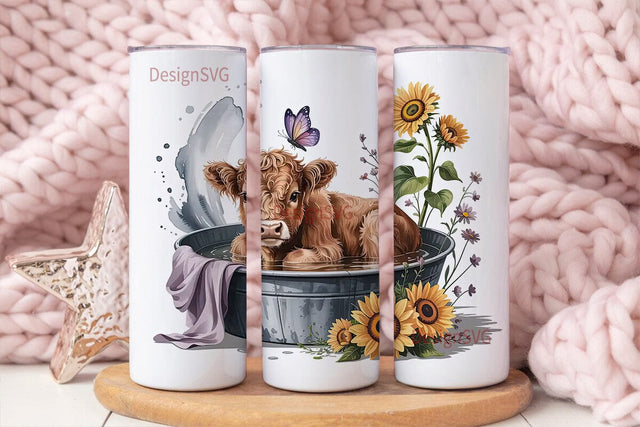 Highland Cow Tumbler Wrap PNG Sublimation DesignSVG 