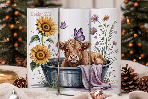 Highland Cow Tumbler Wrap PNG Sublimation DesignSVG 