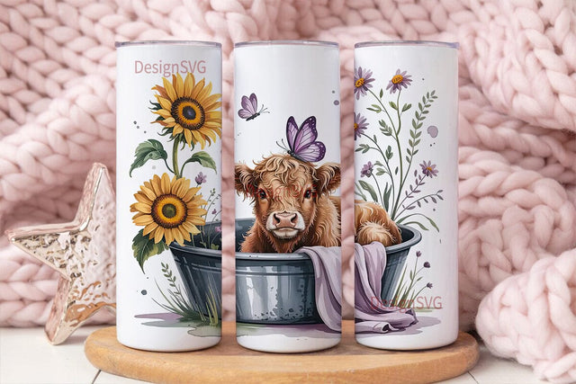 Highland Cow Tumbler Wrap PNG Sublimation DesignSVG 