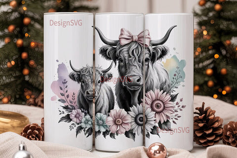Highland Cow Tumbler Wrap PNG Sublimation DesignSVG 