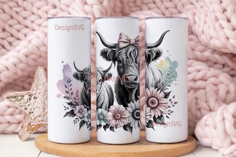 Highland Cow Tumbler Wrap PNG Sublimation DesignSVG 
