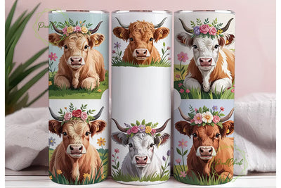 Highland Cow Tumbler Wrap PNG Sublimation PixelChick 