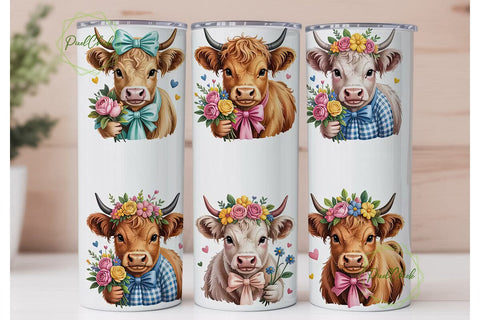 Highland Cow Tumbler Wrap PNG Sublimation PixelChick 