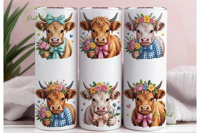 Highland Cow Tumbler Wrap PNG Sublimation PixelChick 