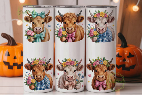 Highland Cow Tumbler Wrap PNG Sublimation PixelChick 