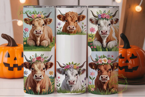 Highland Cow Tumbler Wrap PNG Sublimation PixelChick 