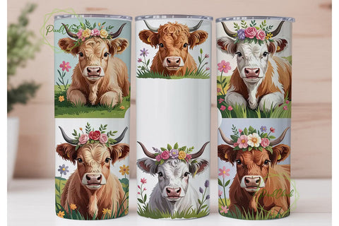 Highland Cow Tumbler Wrap PNG Sublimation PixelChick 