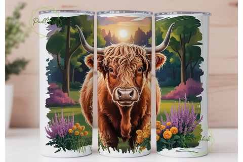 Highland Cow Tumbler Wrap Sublimation PixelChick 