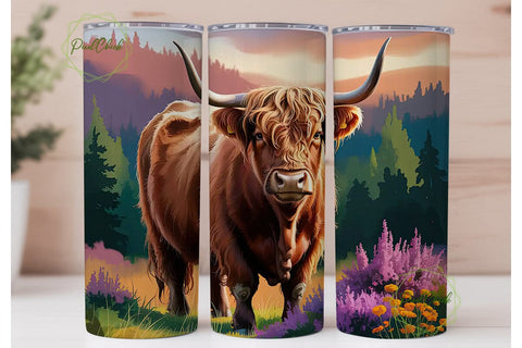 Highland Cow Tumbler Wrap Sublimation PixelChick 