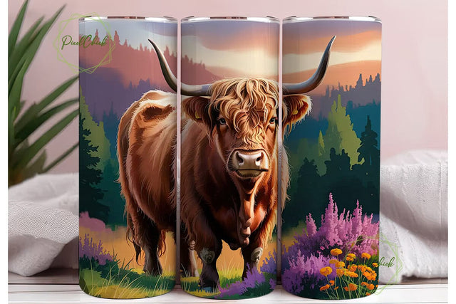 Highland Cow Tumbler Wrap Sublimation PixelChick 