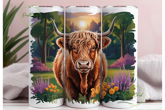 Highland Cow Tumbler Wrap Sublimation PixelChick 