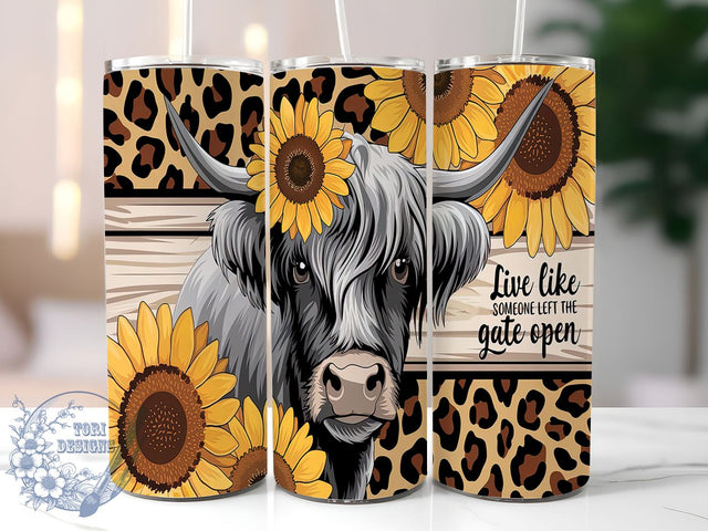 Highland Cow Tumbler Wrap, Sunflower Design, 20oz Sublimation, Country Style Tumbler, Rustic Drinkware, Farmhouse Tumbler Wrap, Inspirational Quote Tumbler Sublimation ToriDesigns 