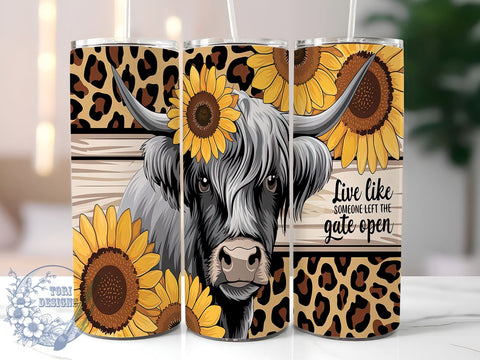 Highland Cow Tumbler Wrap, Sunflower Design, 20oz Sublimation, Country Style Tumbler, Rustic Drinkware, Farmhouse Tumbler Wrap, Inspirational Quote Tumbler Sublimation ToriDesigns 