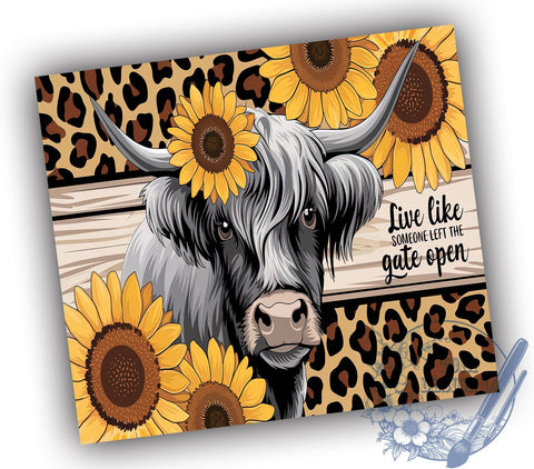 Highland Cow Tumbler Wrap, Sunflower Design, 20oz Sublimation, Country Style Tumbler, Rustic Drinkware, Farmhouse Tumbler Wrap, Inspirational Quote Tumbler Sublimation ToriDesigns 