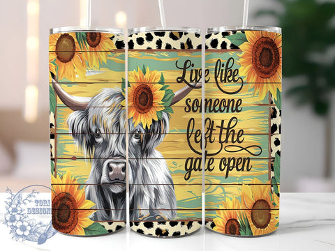 Highland Cow Tumbler Wrap, Sunflower Design, 20oz Sublimation, Country Style Tumbler, Rustic Drinkware, Farmhouse Tumbler Wrap, Inspirational Quote Tumbler Sublimation ToriDesigns 