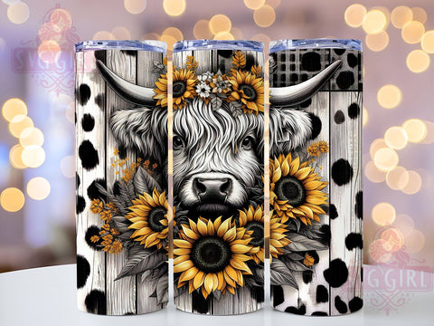 Highland Cow Tumbler Wrap, Sunflower Tumbler Design, 20oz Sublimation, Cute Cow Design, Farm Animal Tumbler, Floral Drinkware, Unique Gift Idea Sublimation SvggirlplusArt 