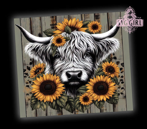 Highland Cow Tumbler Wrap, Sunflower Tumbler Design, 20oz Sublimation, Cute Cow Design, Farm Animal Tumbler, Floral Drinkware, Unique Gift Idea Sublimation SvggirlplusArt 