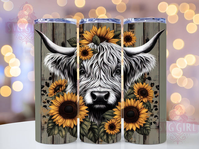 Highland Cow Tumbler Wrap, Sunflower Tumbler Design, 20oz Sublimation, Cute Cow Design, Farm Animal Tumbler, Floral Drinkware, Unique Gift Idea Sublimation SvggirlplusArt 