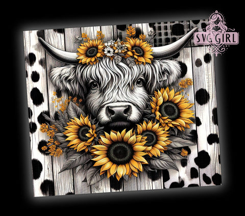 Highland Cow Tumbler Wrap, Sunflower Tumbler Design, 20oz Sublimation, Cute Cow Design, Farm Animal Tumbler, Floral Drinkware, Unique Gift Idea Sublimation SvggirlplusArt 