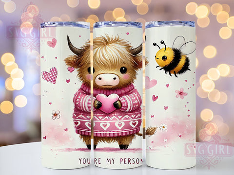 Highland Cow Valentine 20oz Tumbler, Valentine Gift, You're My Person, 20oz Sublimation, Cute Cow Design, Custom Tumbler Wrap, Love Gift Sublimation SvggirlplusArt 