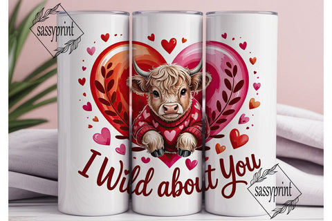 Highland Cow Valentine 20oz Tumbler Wrap Sublimation sassyprint 