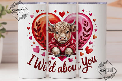 Highland Cow Valentine 20oz Tumbler Wrap Sublimation sassyprint 