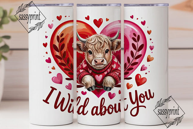 Highland Cow Valentine 20oz Tumbler Wrap Sublimation sassyprint 