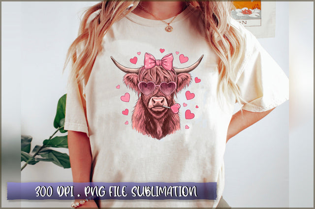 Highland Cow Valentine Coquette Sublimation Sublimation Shetara Begum 